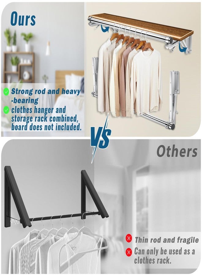 TBMLC Foldable Wall Mounted Clothes Rack-44'' Long Rod&2 Bases,Stainless Steel, Heavy Duty,Detachable,Multi-Purpose for Space-Saving Garment Rack/Clothes Drying Rack/Plant Hanger,Top Shelf Room Reserved - Image 3